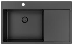 Chiuvetă Pure.Sink Exclusivo Gun Metal cu zonă de scurgere 86x52 cm Tapwing stânga PEX5086LT-61