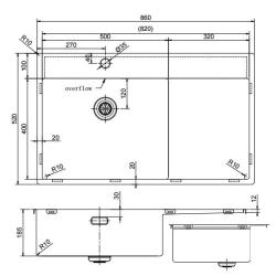 Chiuvetă Pure.Sink Exclusivo Gun Metal cu zonă de scurgere 86x52 cm Tapwing stânga PEX5086LT-61