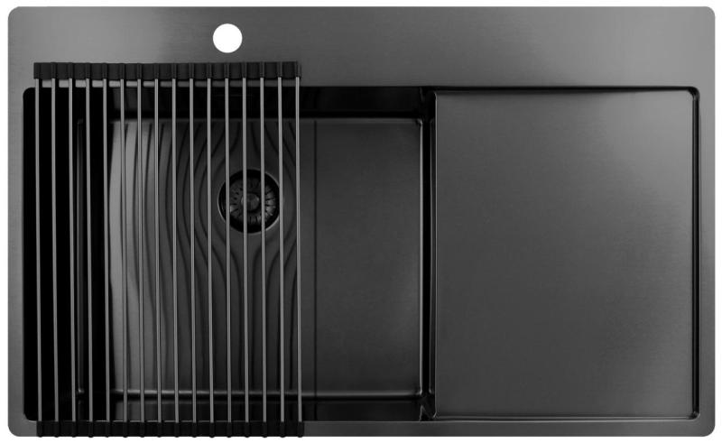 Chiuvetă Pure.Sink Exclusivo Gun Metal cu zonă de scurgere 86x52 cm Tapwing stânga PEX5086LT-61