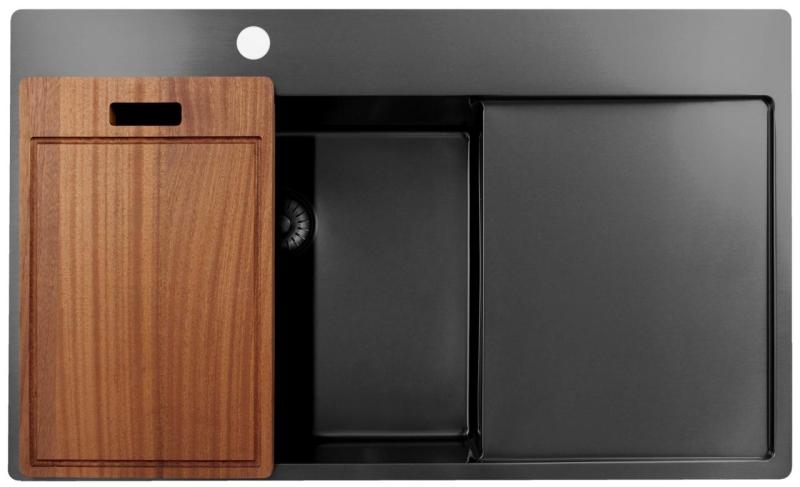 Chiuvetă Pure.Sink Exclusivo Gun Metal cu zonă de scurgere 86x52 cm Tapwing stânga PEX5086LT-61