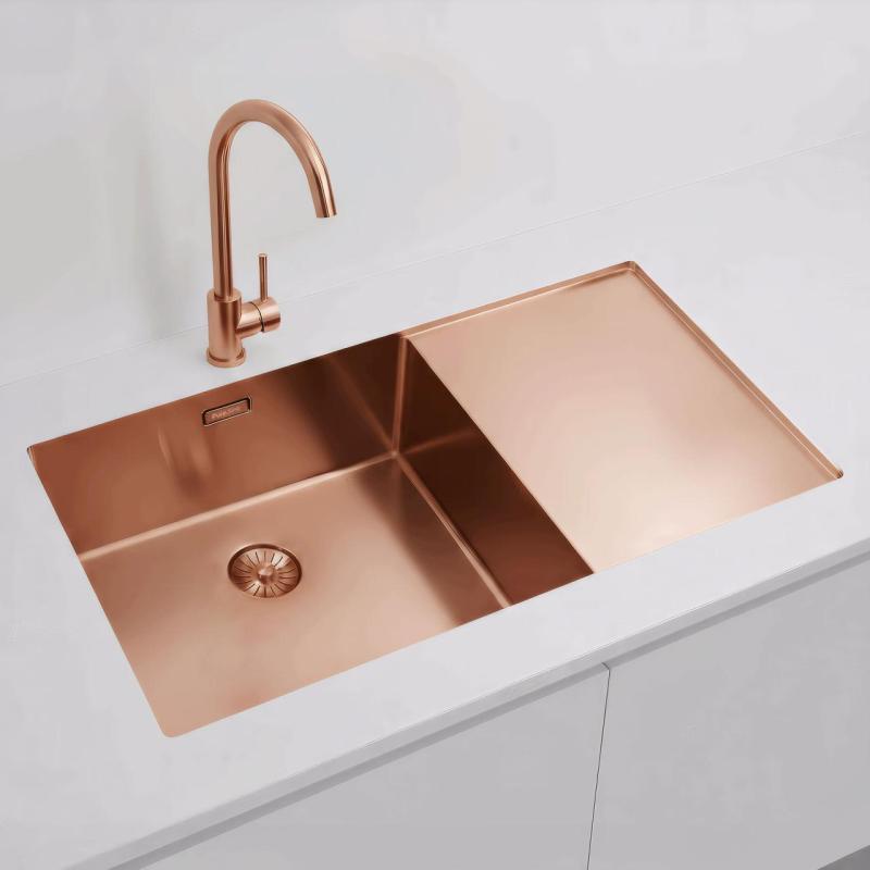 Pure.Sink Exclusivo Chiuveta de cupru cu zona de scurgere 86x52 cm Robinet pe stânga PEX5086LT-62