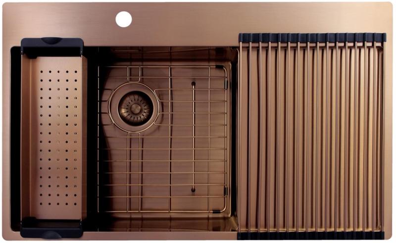 Pure.Sink Exclusivo Chiuveta de cupru cu zona de scurgere 86x52 cm Robinet pe stânga PEX5086LT-62