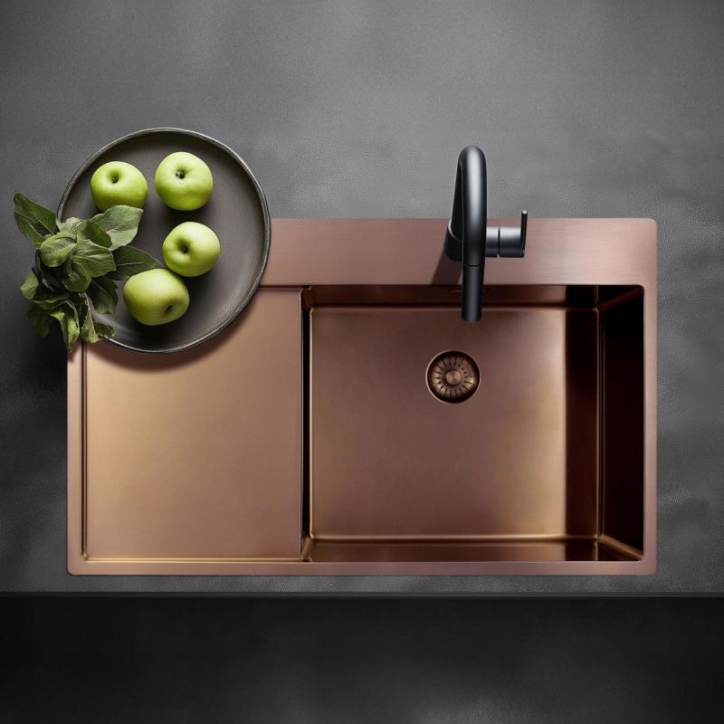 Pure.Sink Exclusivo Chiuveta de cupru cu zona de scurgere 86x52 cm Robinet pe stânga PEX5086LT-62