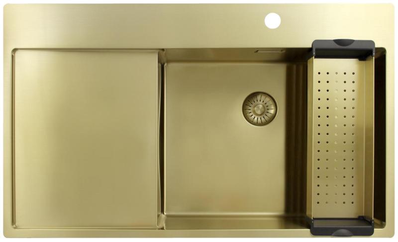 Pure.Sink Exclusivo Chiuvetă de aur cu zonă de scurgere 86x52 cm Tapwing dreapta PEX5086RT-60