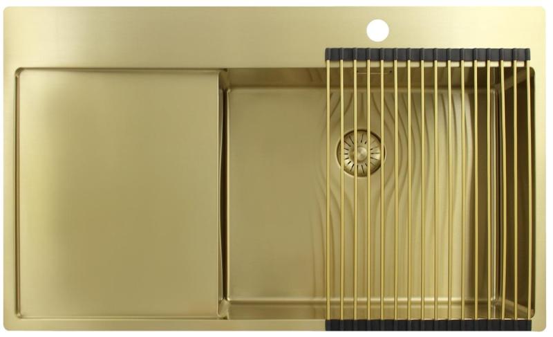 Pure.Sink Exclusivo Chiuvetă de aur cu zonă de scurgere 86x52 cm Tapwing dreapta PEX5086RT-60