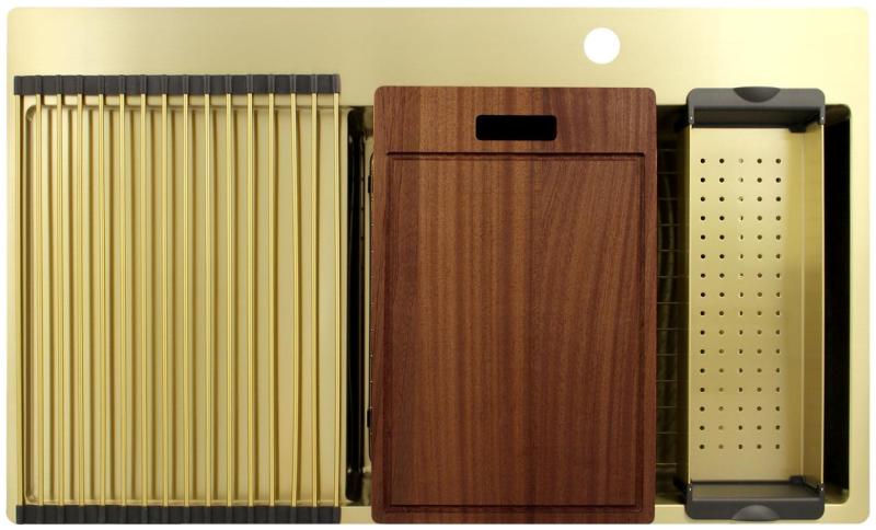 Pure.Sink Exclusivo Chiuvetă de aur cu zonă de scurgere 86x52 cm Tapwing dreapta PEX5086RT-60