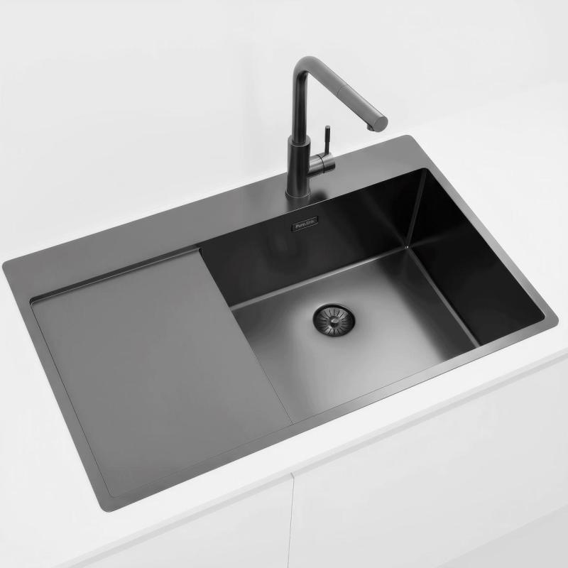 Pure.Sink Exclusivo Gun Metal chiuvetă cu zonă de scurgere 86x52 cm Tapwing dreapta PEX5086RT-61