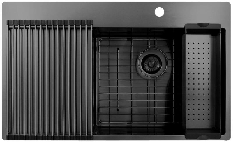 Pure.Sink Exclusivo Gun Metal chiuvetă cu zonă de scurgere 86x52 cm Tapwing dreapta PEX5086RT-61