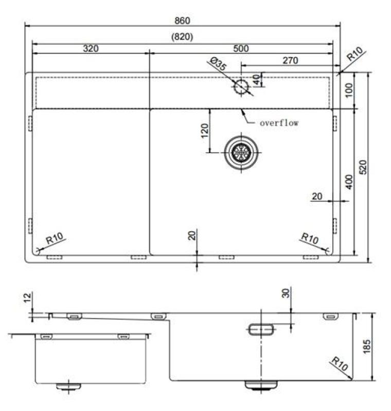 Pure.Sink Exclusivo Gun Metal chiuvetă cu zonă de scurgere 86x52 cm Tapwing dreapta PEX5086RT-61