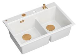 Piatra de granit alb dublu Quadri Hard Rock pentru montare pe suprafață 76 x 50 cm cu dop de cupru și accesorii 1208971357