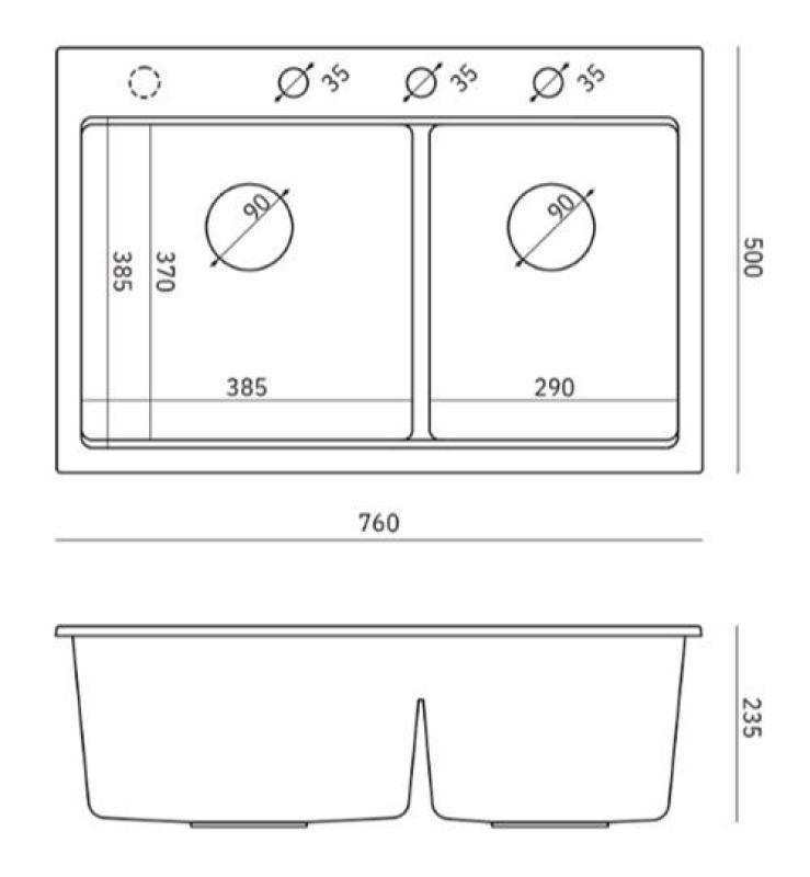 Piatra de granit alb dublu Quadri Hard Rock pentru montare pe suprafață 76 x 50 cm cu dop de cupru și accesorii 1208971357