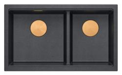 Chiuveta dublă Quadri Newport II Antracit Granit de suprafață 76x45 cm cu dop de cupru 1208971359