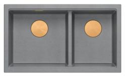 Chiuveta dublă Quadri Newport II din granit gri, montare superioară, 76x45 cm cu dop de cupru 1208971360