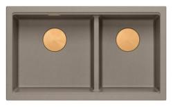 Chiuveta dublă Quadri Newport II Taupe Granit de suprafață 76x45 cm cu dop de cupru 1208971362