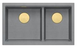 Chiuveta de suprafață din granit gri dublu Quadri Newport II 76x45 cm cu dop auriu 1208971365