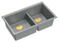 Chiuveta de suprafață din granit gri dublu Quadri Newport II 76x45 cm cu dop auriu 1208971365