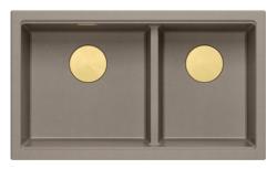 Chiuveta Quadri Newport II Dublă din Granit Taupe de Suprafață 76x45 cm cu dop de Aur 1208971367