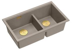 Chiuveta Quadri Newport II Dublă din Granit Taupe de Suprafață 76x45 cm cu dop de Aur 1208971367