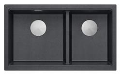 Chiuveta dublă Quadri Newport II Antracit Granit de Suprafață 76x45 cm cu dop din Oțel Inoxidabil 1208971369