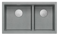 Chiuvetă dublă Quadri Newport II din granit gri, montare superioară, 76x45 cm, cu dop din oțel inoxidabil 1208971370