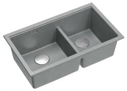 Chiuvetă dublă Quadri Newport II din granit gri, montare superioară, 76x45 cm, cu dop din oțel inoxidabil 1208971370