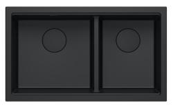 Chiuveta dublă Quadri Newport II din granit negru, suprafață de 76x45 cm, cu dop negru 1208971371