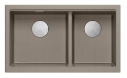 Chiuveta de suprafață Quadri Newport II dublă, granit taupe, 76x45 cm, cu dop din oțel inoxidabil 1208971372