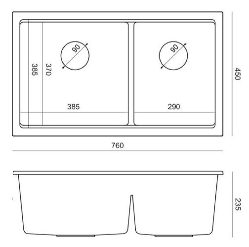 Chiuveta de suprafață Quadri Newport II dublă, granit taupe, 76x45 cm, cu dop din oțel inoxidabil 1208971372