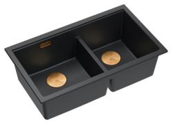 Chiuveta dublă Quadri Newport II din granit negru cu montare sub blat, 702 x 390 mm, cu dop de cupru 1208971376
