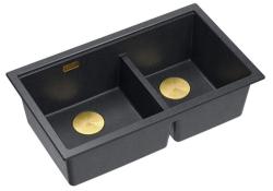 Chiuvetă dublă Quadri Newport II din granit antracit, montare sub blat, 702 x 390 mm, cu dop aurit 1208971379