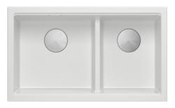 Chiuveta dublă Quadri Newport II din granit alb, încorporabilă, 702 x 390 mm, cu dop din oțel inoxidabil 1208971383