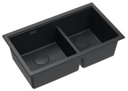 Chiuveta dublă Quadri Newport II din granit negru 702 x 390 mm cu dop negru 1208971386