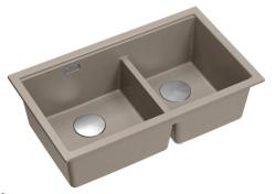 Chiuveta dublă Quadri Newport II din granit Taupe, cu montaj sub blat, 702 x 390 mm, cu dop din inox 1208971387