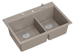 Chiuveta dublă Quadri Hard Rock din granit maro-închis, montare deasupra blatului, 76x50 cm, cu dop din oțel inoxidabil și accesorii 1208971402