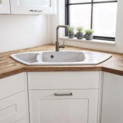 Graniteland Monte Chiuvetă de colț din granit alb, de suprafață 901x538mm cu plug din oțel inoxidabil 1208971415