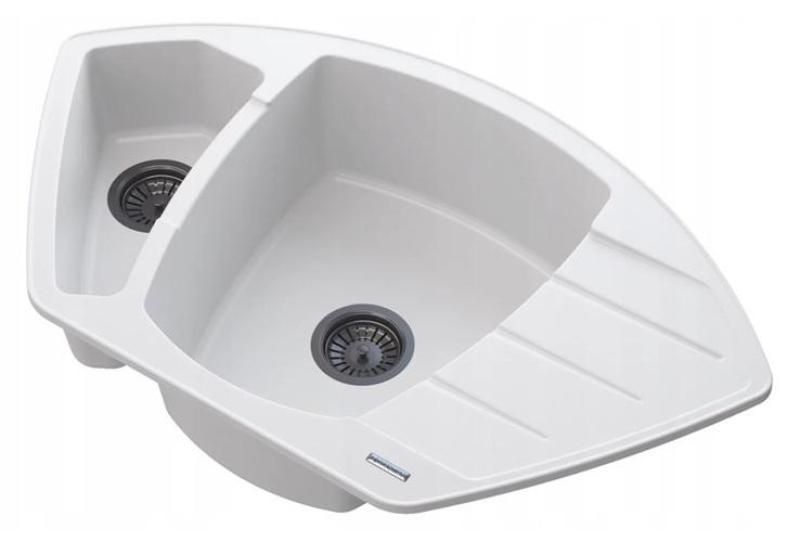 Graniteland Monte Chiuvetă de colț din granit alb, de suprafață 901x538mm cu plug din oțel inoxidabil 1208971415