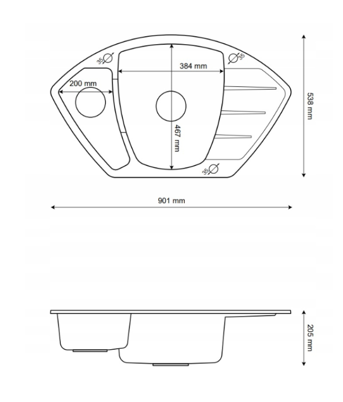 Graniteland Monte Granit gri cufăr de colț de construcție 901x538mm cu Plug RVS 1208971416