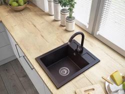 Graniteland Prest Chiuvetă look de granit Arduin hardsteen cu gaura de robinet Tapwing de suprafață 400x500mm cu Plug din oțel inoxidabil 1208971420