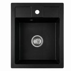 Graniteland Prest Chiuveta neagra din granit Tapwing cu orificiu pentru robinet, montare pe blat 400x500mm cu Plug din inox 1208971421