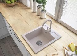 Graniteland Prest Chiuvetă bej din granit Tapwing cu orificiu pentru robinet, montare pe blat 400x500mm cu Plug din oțel inoxidabil 1208971422