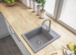 Graniteland Prest Chiuvetă de granit gri Tapwing cu gaură pentru robinet montare suprafață 400x500mm cu Plug din inox 1208971425