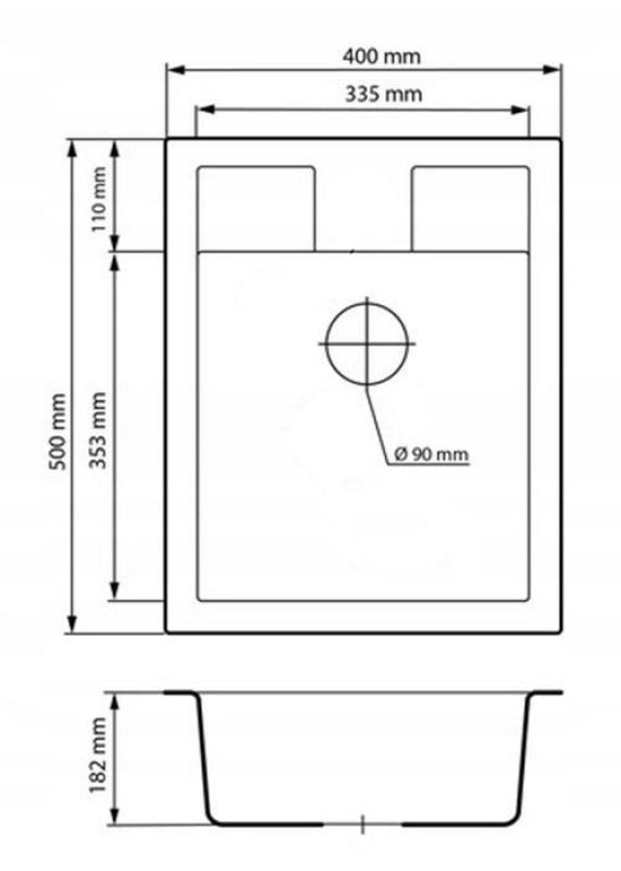 Graniteland Prest Chiuvetă de granit gri Tapwing cu gaură pentru robinet montare suprafață 400x500mm cu Plug din inox 1208971425