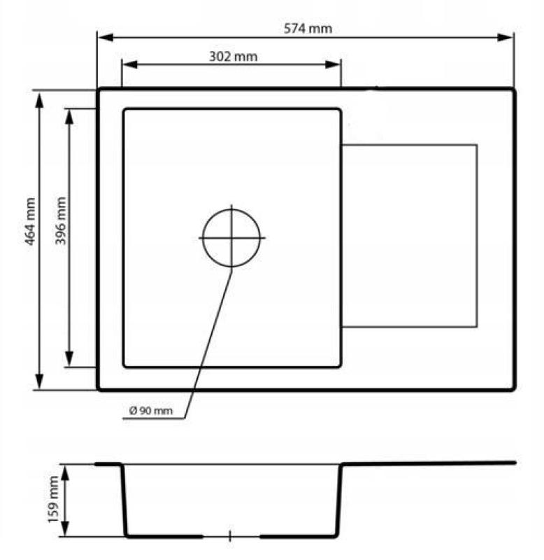 Graniteland Nex Chiuvetă neagră din granit cu zona de scurgere 574x464 mm 1208971428