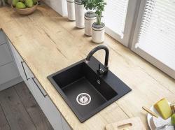 Graniteland Nera Chiuvetă din Granit 45x42 cm Aspect de piatră de ardezie Montare cu banca de găuri pentru robinet și plug din oțel inoxidabil 1208971432