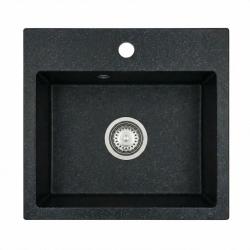 Graniteland Nera Chiuvetă din Granit 45x42 cm Aspect de piatră de ardezie Montare cu banca de găuri pentru robinet și plug din oțel inoxidabil 1208971432