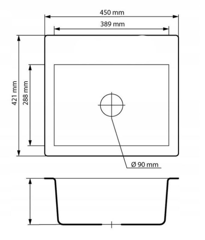 Graniteland Nera Chiuvetă din granit 45x42 cm Bej de suprafață cu gaură pentru robinet și dop din inox 1208971434