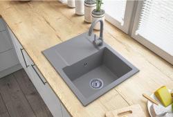 Graniteland Nera Chiuveta de granit 45x42 cm Gri Montare de suprafață cu gaură pentru robinet și dop din inox 1208971436