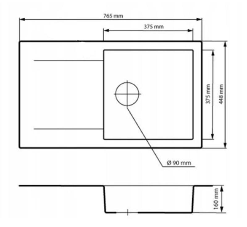 Graniteland Liri Granit Arduin cu aspect de piatră dură, chiuvetă cu zonă de scurgere 765x448 mm 1208971437