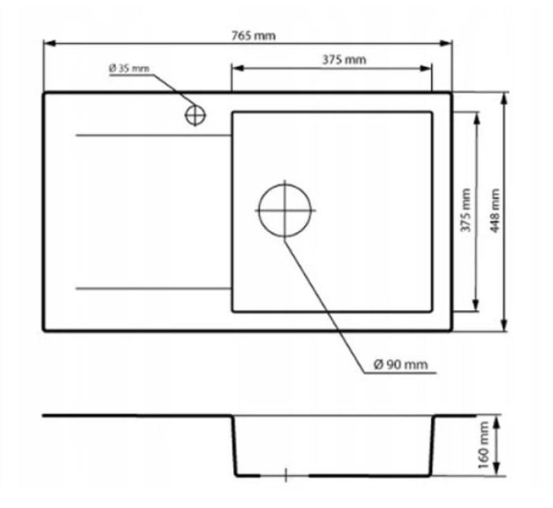 Graniteland Liri Chiuvetă Bej din Granit cu zonă de scurgere 765x448 mm 1208971439