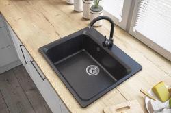 Graniteland Vastone Chiuvetă de granit 619x522 mm Aspect de piatră de arduin Montare cu bancă pentru robinet și dop de oțel inoxidabil 1208971442
